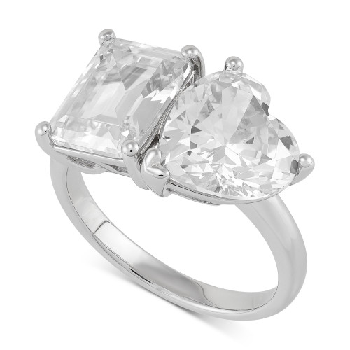 Cubic Zirconia Two Stone Promise Ring in Sterling Silver