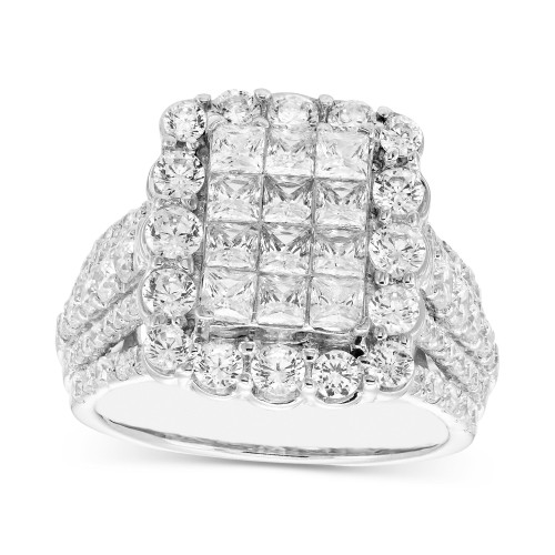Diamond Emerald Shaped Halo Cluster Engagement Ring (3 ct. t.w.) in 14k White Gold