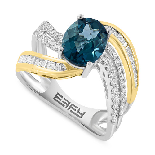 EFFY® London Blue Topaz (2-1/3 ct. t.w.) & Diamond (3/8 ct. t.w.) Statement Ring in 14k Two-Tone Gold