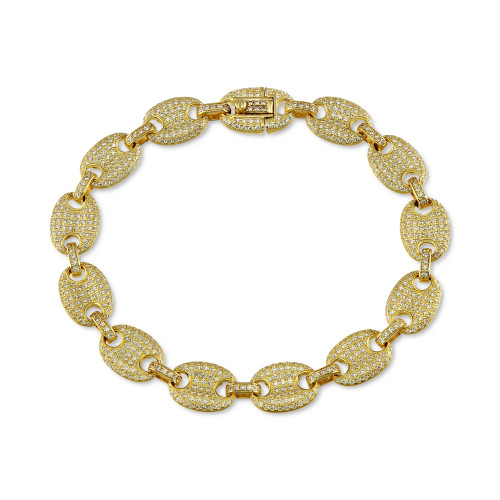 Men's Cubic Zirconia Anchor Link Bracelet in 14k Gold over Silver