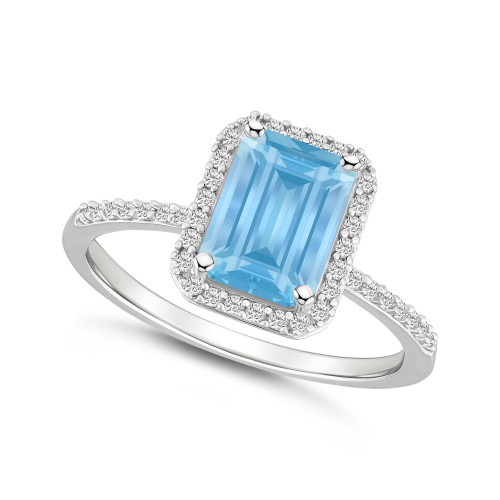 Created Spinel Aquamarine (1-3/4 ct. t.w.) and Created Sapphire (1/4 ct. t.w.) Halo Ring in 10K White Gold