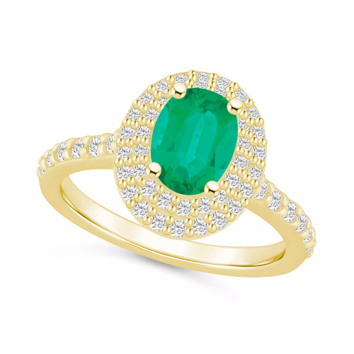 Emerald (1-1/5 ct. t.w.) & Diamond (5/8 ct. t.w.) Oval Double Halo Ring in 14k Gold