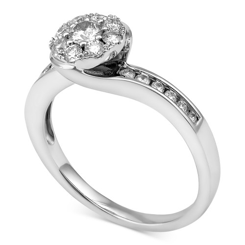 Diamond Halo Swirl Ring (5/8 ct. t.w.) in 14k White Gold