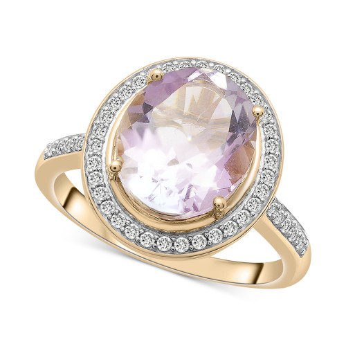 Pink Amethyst (3-1/6 ct. t.w.) & Diamond (1/4 ct. t.w.) Oval Halo Ring in 14k Gold