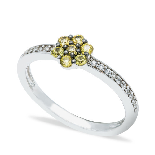 Yellow Sapphire (1/3 ct. t.w.) Diamond (1/20 ct t.w.)  Stackable ring  in Sterling Silver