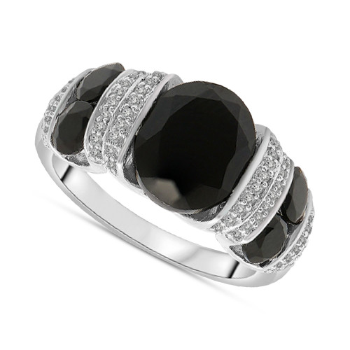 Onyx & Diamond (1/5 ct. tw.) Statement Ring in Sterling Silver