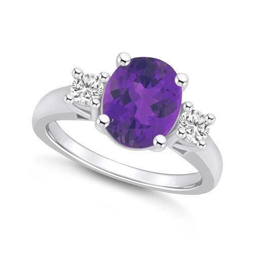 Amethyst and Diamond Ring (2-1/2 ct.t.w and 1/3 ct.t.w) 14K White Gold