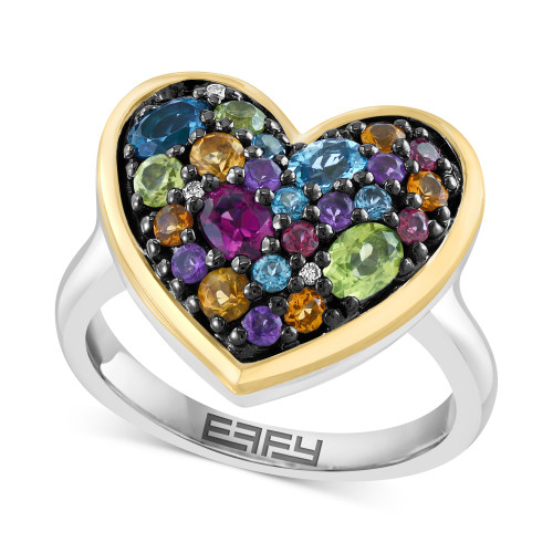 EFFY® Multi-Gemstone (1-5/8 ct. t.w.) & Diamond Accent Heart Ring in Sterling Silver & Gold-Plate