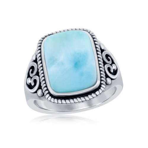 Sterling Silver Rectangle Larimar Filigree Design Ring