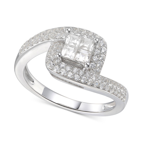 Cubic Zirconia Square Halo Twist Ring in Sterling Silver