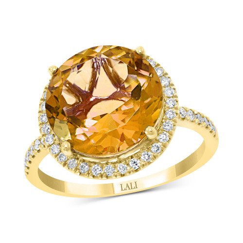 Citrine (5-1/5 ct. t.w.) & Diamond (1/3 ct. t.w.) Halo Ring in 14k Gold