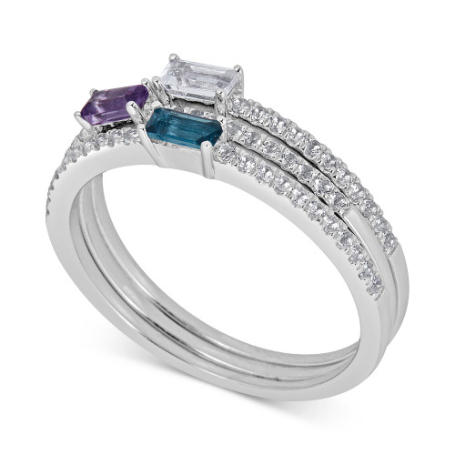 3-Pc. Multi-Gemstone Baguette Stack Rings (1-1/2 ct. t.w.) in Sterling Silver