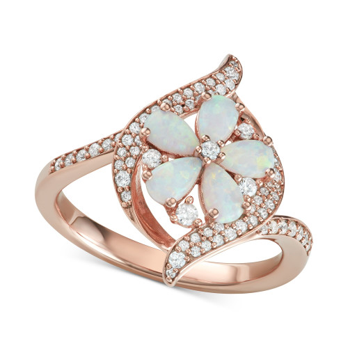 Opal (1-1/10 ct. t.w.) & Diamond (1/3 ct. t.w.) Flower Ring in 14k Rose Gold