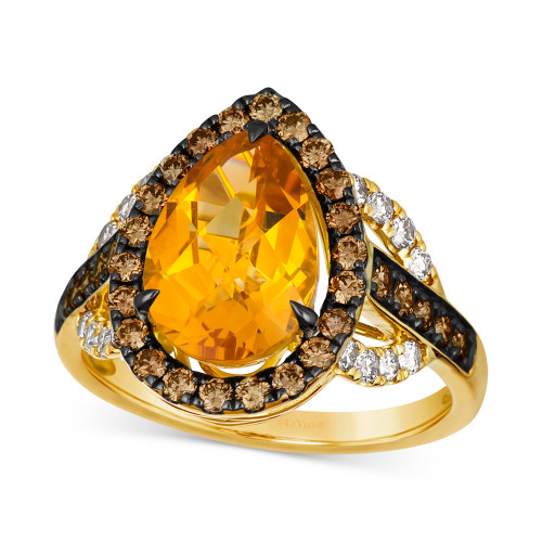 Cinnamon Citrine (2-7/8 ct. t.w.) & Diamond (7/8 ct. t.w.) Pear Halo Statement Ring in 14k Gold