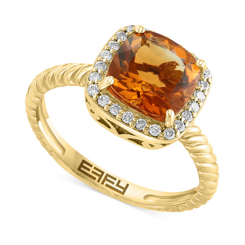 EFFY® Citrine (2 ct. t.w.) & Diamond (1/8 ct. t.w.) Halo Ring in 14k Gold