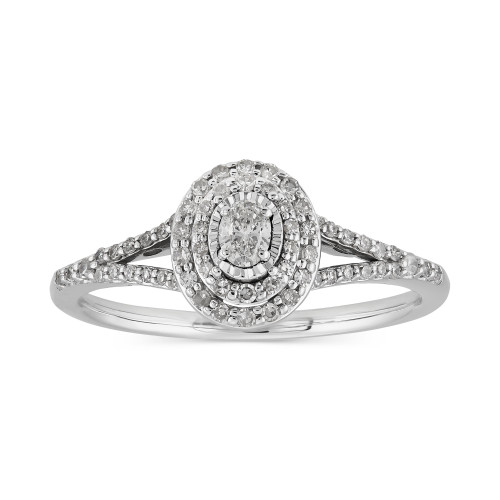 Diamond Oval Halo Split Shank Engagement Ring (1/3 ct. t.w.) in 10k White Gold