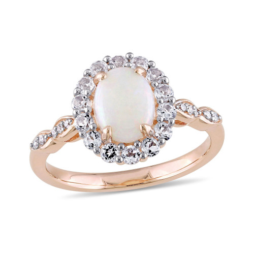 Opal (7/8 ct. t.w.), White Topaz (5/8 ct. t.w.) and Diamond Accent Vintage Halo Ring in 14k Rose Gold