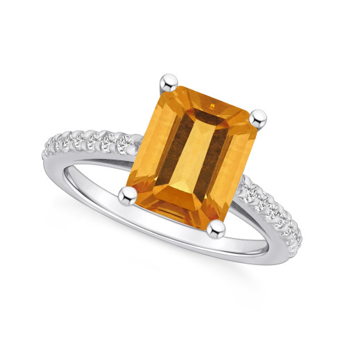 Citrine (3-1/7 ct. t.w.) and Diamond (1/4 ct. t.w.) Ring in 14K White Gold
