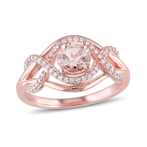 Morganite and Diamond (1/5 ct. t.w.) Halo Crossover Ring in 18k Rose Gold Over Silver