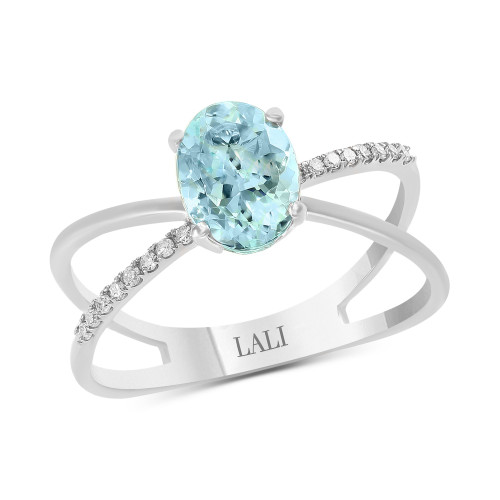 Aquamarine (1-1/10 ct. t.w.) & Diamond (1/20 ct. t.w.) Crisscross Ring in 14k White Gold