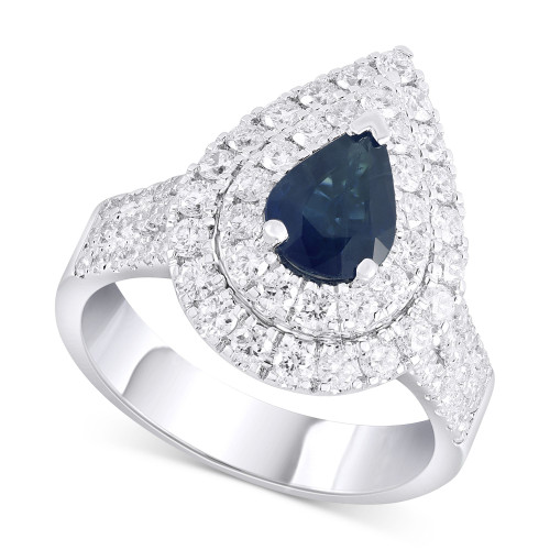 Sapphire (1-3/8 ct. t.w.) & Diamond (1-1/4 ct. t.w.) Pear Double Halo Ring in 14k White Gold