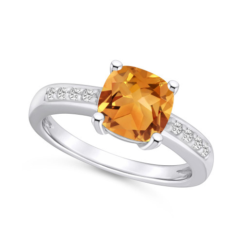 Citrine and Diamond Ring (2 ct.t.w and 1/8 ct.t.w) 14K White Gold