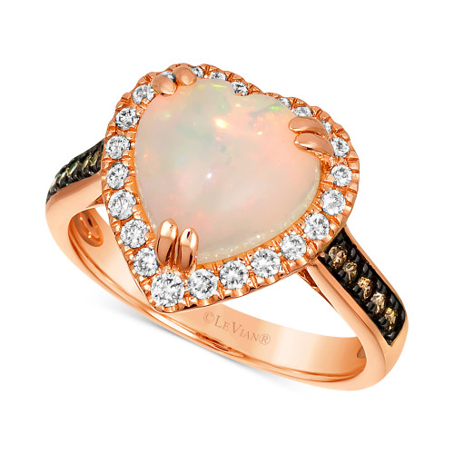 Neopolitan Opal (1-7/8 ct. t.w.) & Diamond (1/3 ct. t.w.) Heart Ring in 14k Rose Gold
