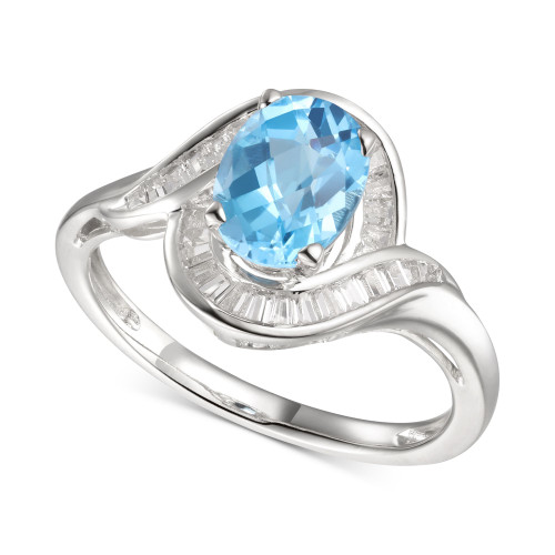 Blue Topaz (1-3/8 ct. t.w.) & Diamond (1/4 ct. t.w.) Swirl Ring in 14k White Gold