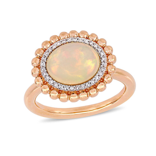 Opal (2-3/4 ct.t.w.) and Diamond (1/10 ct.t.w.) Halo Ring in 14k Rose Gold