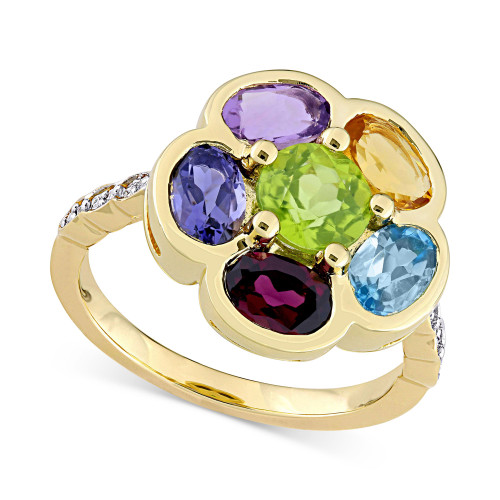 Multi-Gemstone (3-3/8 ct. t.w.) & Diamond (1/20 ct. t.w.) Ring in Gold-Plated Sterling Silver
