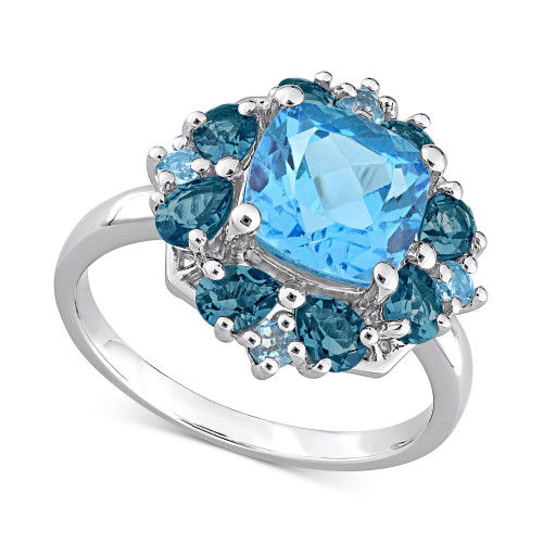 Blue Topaz Halo Ring (4-1/10 ct. t.w.) in Sterling Silver