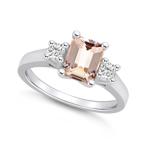 Morganite and Diamond Ring (1-3/8 ct.t.w and 1/4 ct.t.w) 14K White Gold