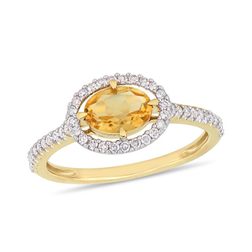 Citrine (3/4 ct.t.w.) and Diamond (1/4 ct.t.w.) Halo Ring in 10k Yellow Gold