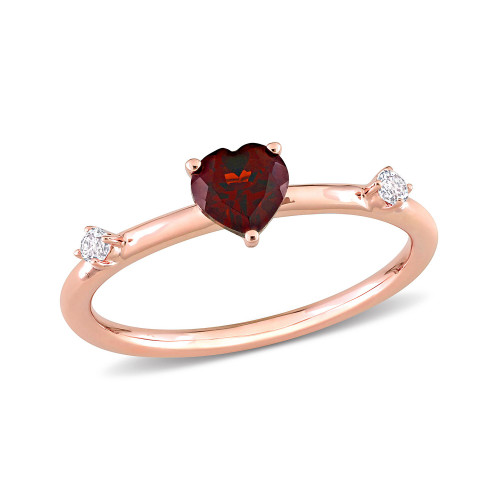 10K Rose Gold Plated Garnet and White Topaz Heart Stackable Ring