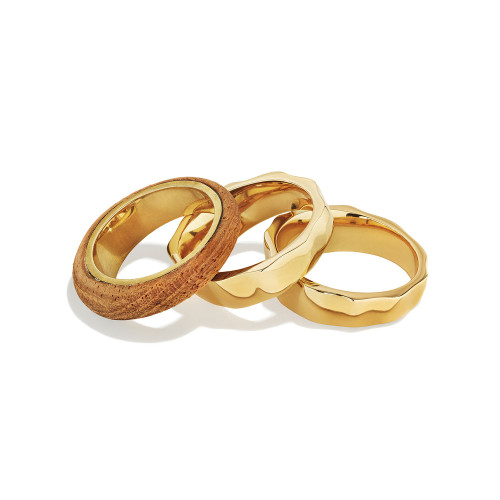 24K Gold-Plated Fuliwa Teak Stacking Rings