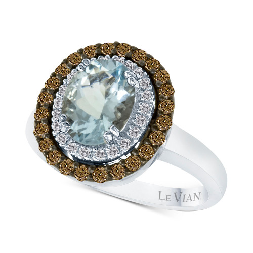 Chocolatier® Aquamarine (1-3/8 ct. t.w.) and Diamond (1/2 ct. t.w.) Ring in 14k White Gold