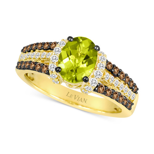 Green Apple Peridot (1-1/5 ct. t.w.), Chocolate Diamonds (1/4 ct. t.w) & Vanilla Diamonds (1/4 ct. t.w.) Ring in 14k Yellow Gold