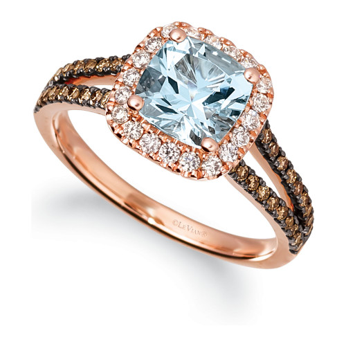 Sea Blue Aquamarine (1 ct. t.w.) & Diamond (3/8 ct. t.w.) Ring in 14k Rose Gold