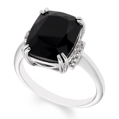 Black Onyx (12 mm x 10 mm) Diamond Accent Ring in Sterling Silver