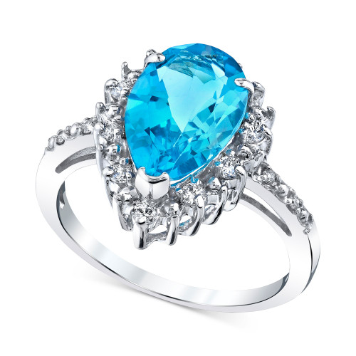 Blue Topaz (3-5/8 ct. t.w.) & Diamond (1/4 ct. t.w.) Halo Ring in Sterling Silver