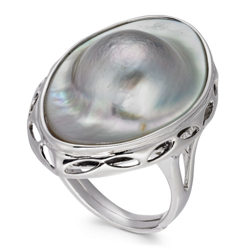 Mabé Blister Pearl (18 x 28mm) Statement Ring in Sterling Silver