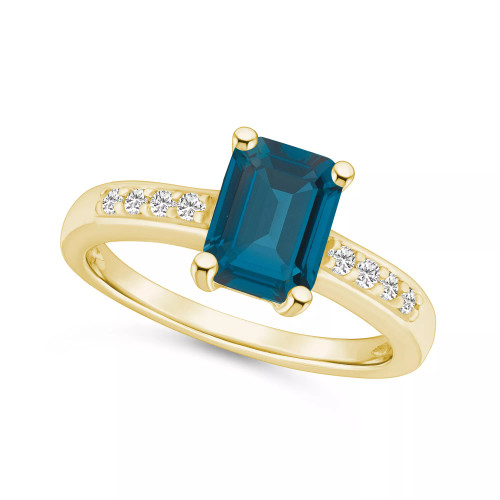 London Blue Topaz (2 ct .t.w.) and Diamond (1/8 ct .t.w.) Ring in 14K Yellow Gold