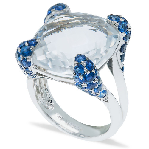White Quartz (14-1/2ct) Blue Sapphire (2-1/4 ct. t.w.) Ring in Sterling Silver
