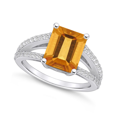 Citrine and Diamond Accent Ring in 14K White Gold