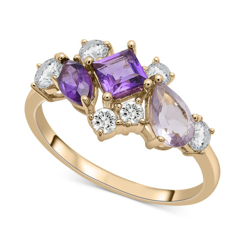 Amethyst (7/8 ct. t.w.) & White Topaz (5/8 ct. t.w.) Scatter Cluster Ring in 14k Gold, Created for Macy's