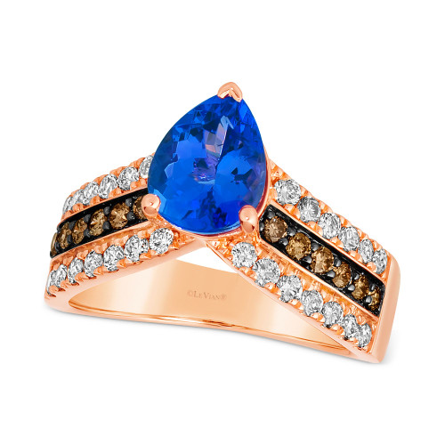 Blueberry Tanzanite (1-1/2 ct. t.w.) & Diamond (3/4 ct. t.w.) V Ring in 14k Rose Gold