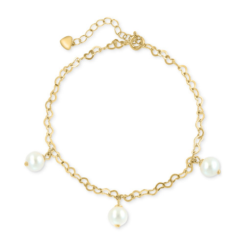 EFFY® Freshwater Pearl (7mm) Dangle Heart Link Chain Bracelet in 14k Gold-Plated Sterling Silver
