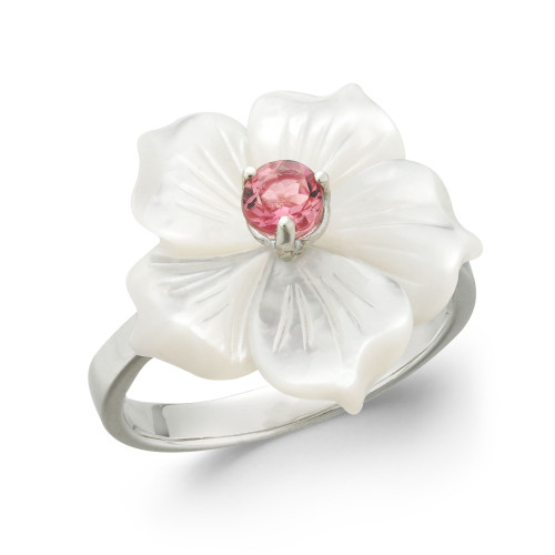 Pink Tourmaline (1/4 ct. t.w.) & Mother-of-Pearl Flower Ring in Sterling Silver
