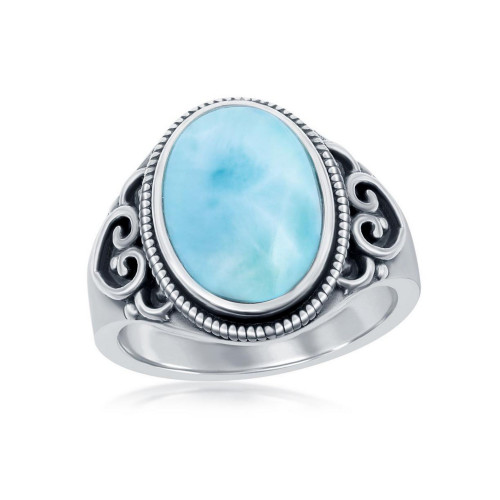 Sterling Silver Oval Larimar Filigree Design Ring