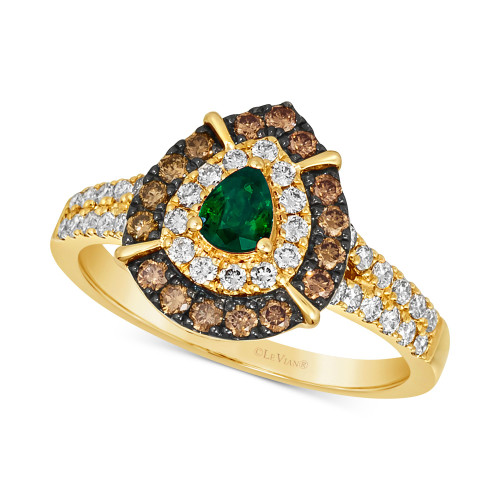 Costa Smeralda Emeralds (1/5 ct. t.w.) & Diamond (3/4 ct. t.w.) Teardrop Halo Ring in 14k Gold